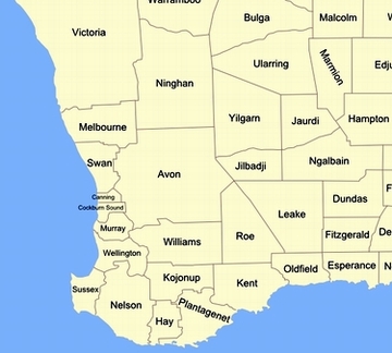 mappa delle contee del Western Australia